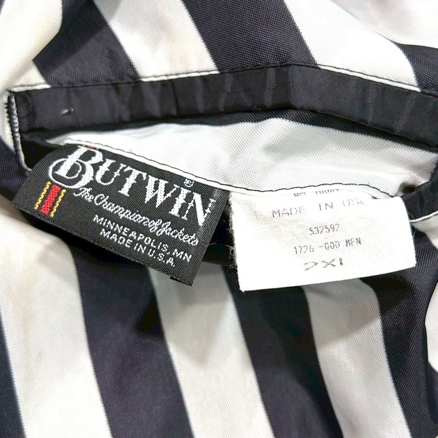 80年代 アメリカ製 BUTWINリバーシブル レフェリージャケット 80s 80年代 バトウィン ブルゾン ストライプ柄 白 ホワイト 黒