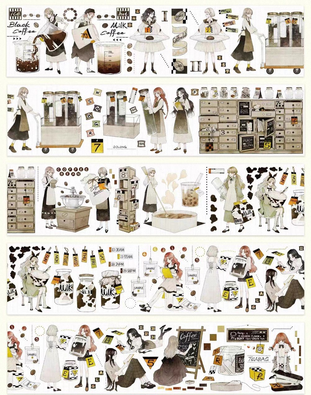  PET 6 cm 10 m TEA LAB 海外マステ 海外マスキングテープ コーヒー 工場 人物 マスキングテープ テープ マスキングテープ