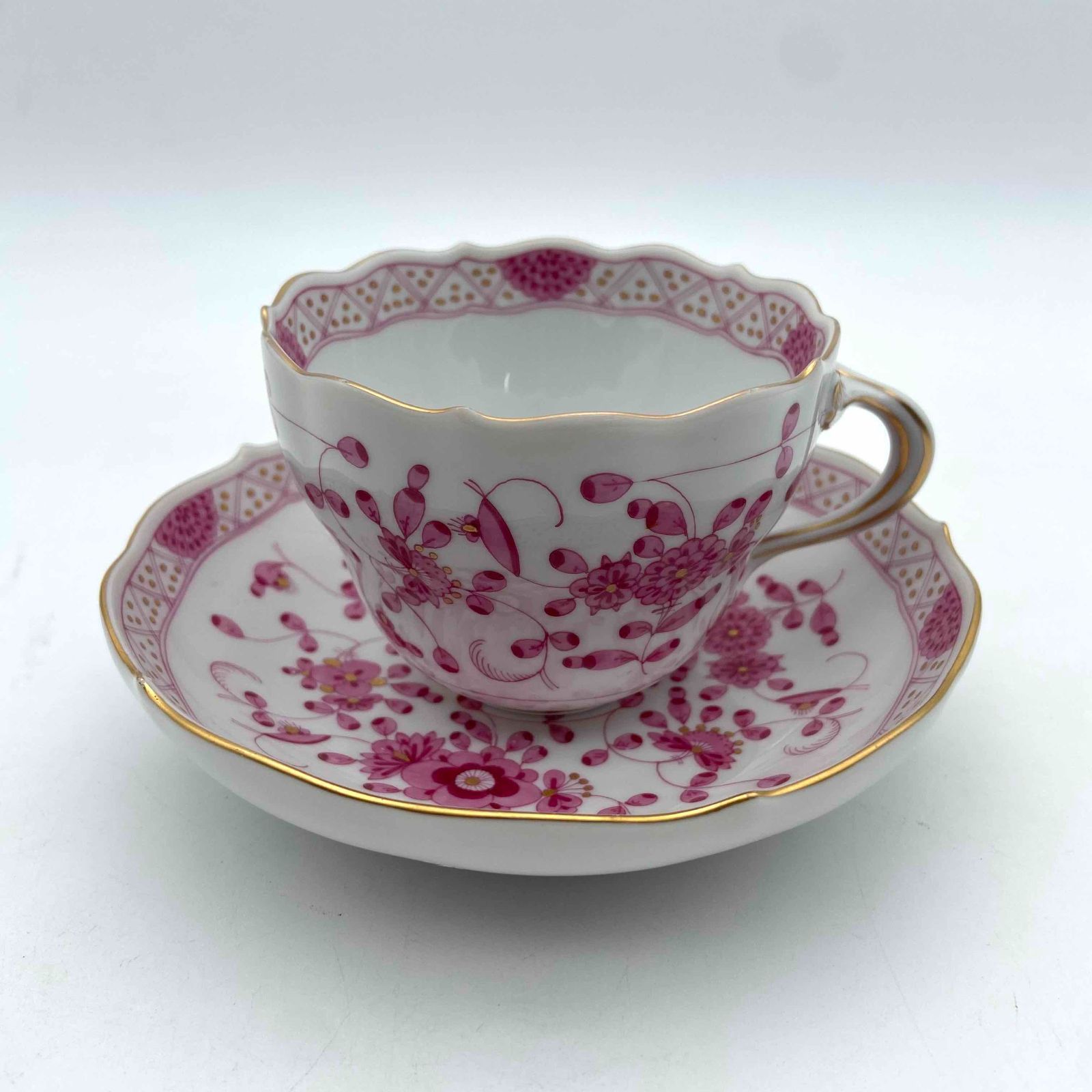 マイセン インドの華 リッチピンク コーヒーカップ＆ソーサー 金彩 