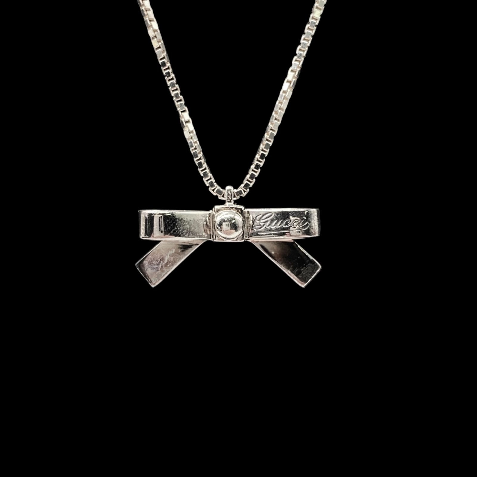美品 GUCCI グッチ リボン ネックレス シルバー925 刻印 ジュエリー 