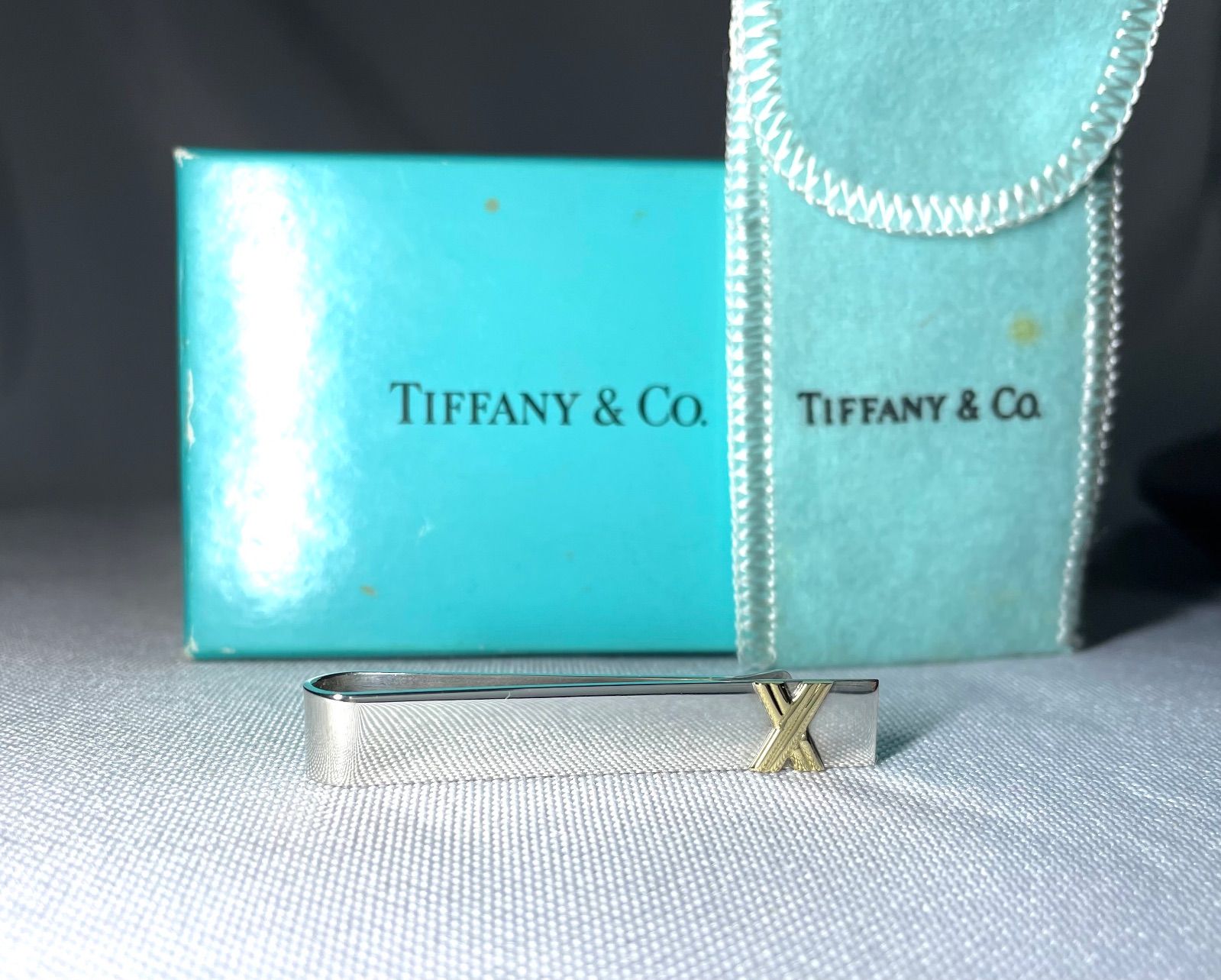 美品 希少 Tiffany ティファニー 18K キスライン X & 鏡面スターリング