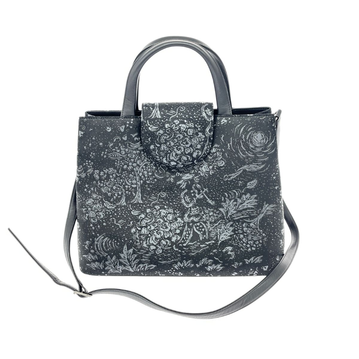 印傳屋 インデンヤ 2WAYトートバッグ ポルカンド/草花/黒地鹿革黒漆