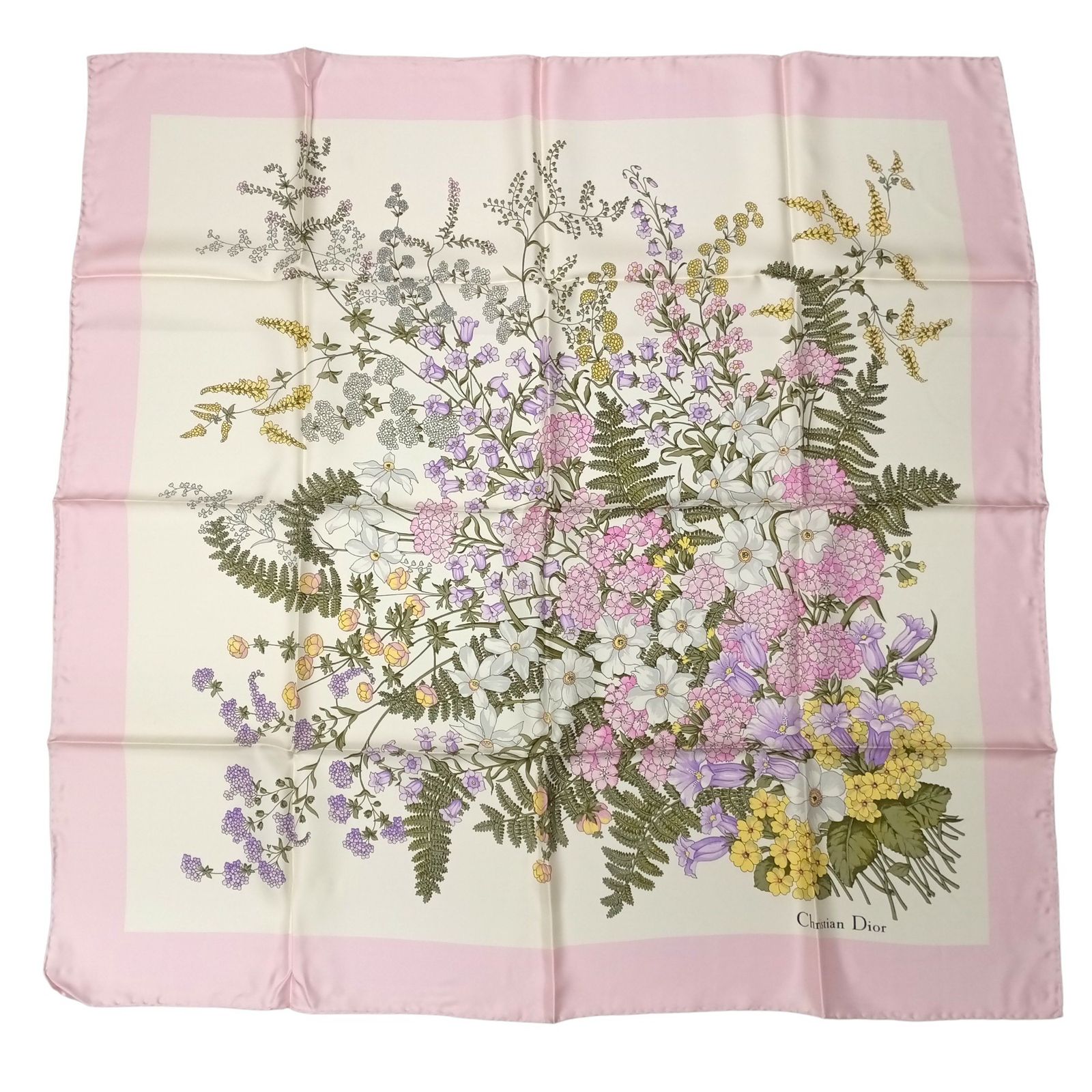 Christian Dior シルク100％ スカーフ フラワー ピンク クリスチャン