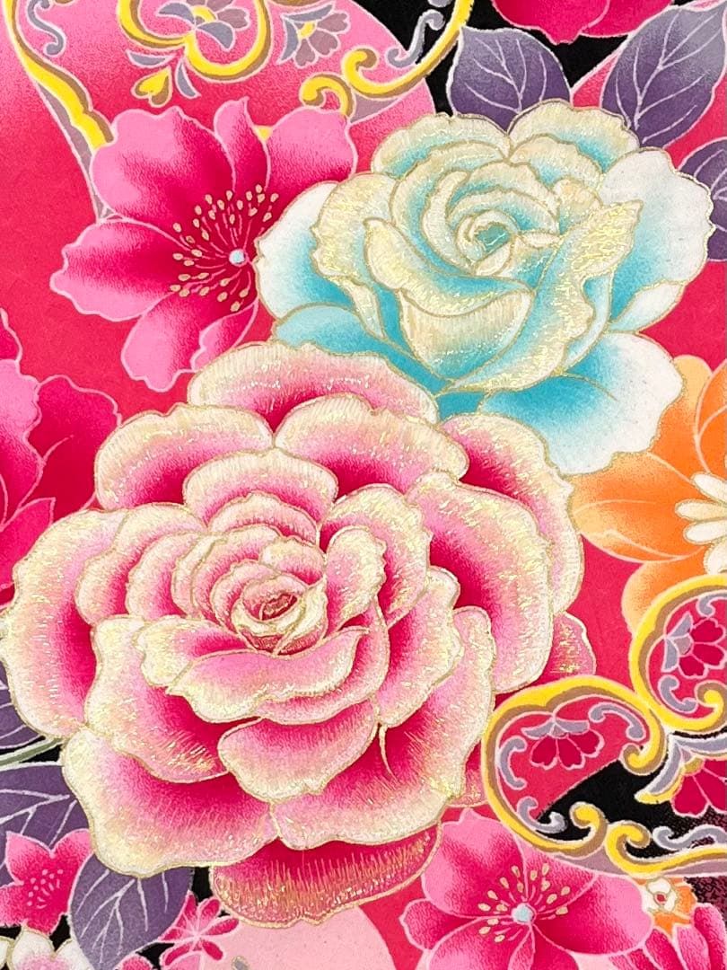 二尺袖 ポリエステル着物 刺繍 金彩 薔薇 anan 紋意匠 袴用 MOP529