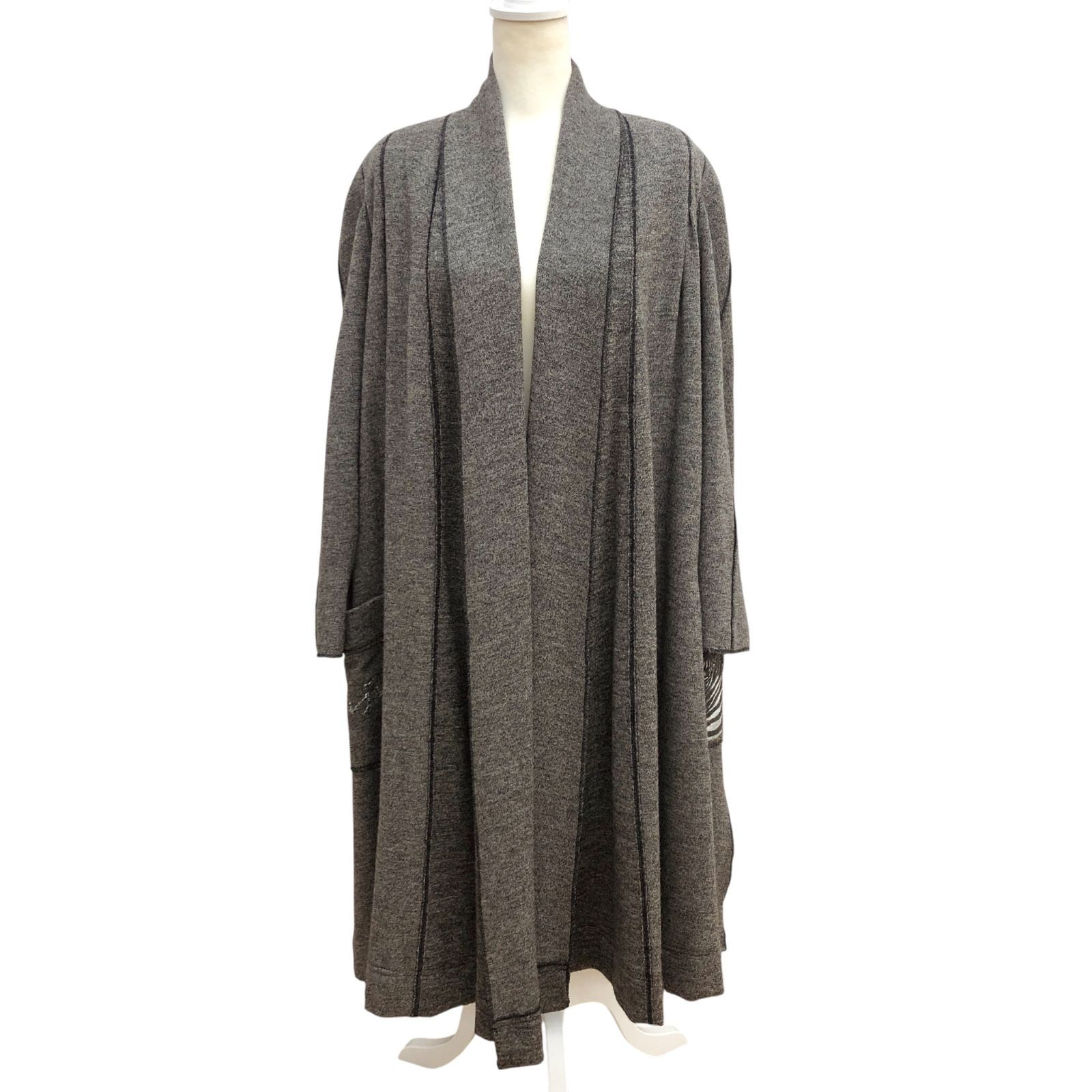 ZM1666 伊太利屋 イタリヤ ボタンレスノーカラーロングコート アニマル