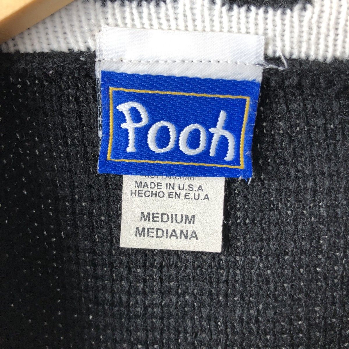 古着 90年代 POOH くまのプーさん 総柄 モックネック アクリルニット