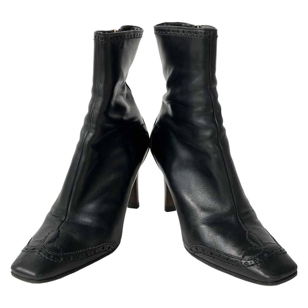 LOUIS VUITTON ルイヴィトン ショートブーツ 36 1 2 レディース - 黒 アウトソール張替済 ウイングチップ レザー