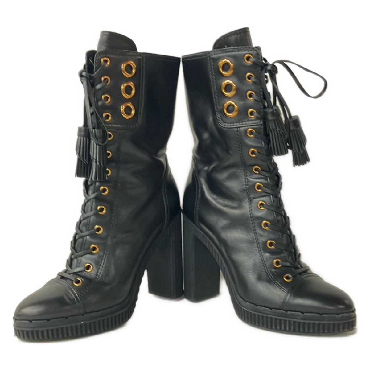 TOD S トッズ ショートブーツ 37 1 2 レディース - 黒 レースアップ タッセル レザー