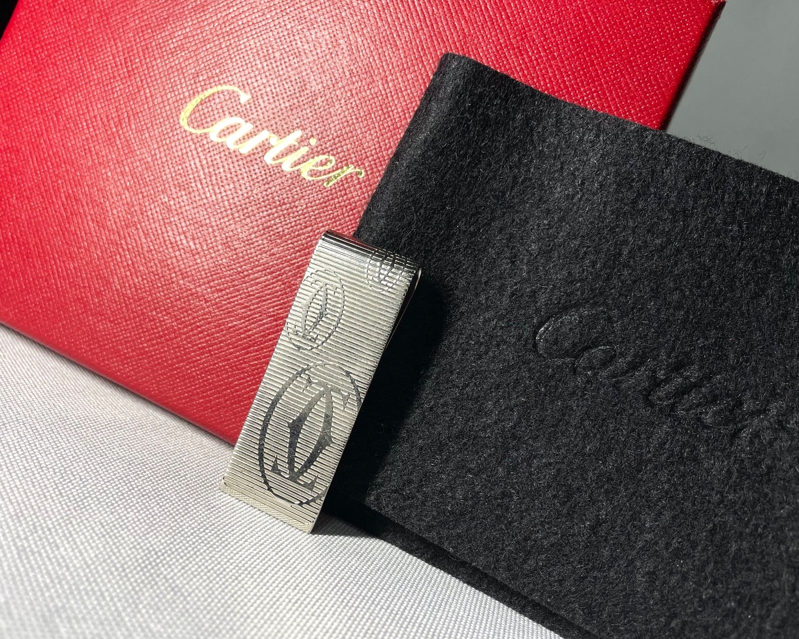 Cartier カルティエ ハッピーバースデー Cドゥ ロゴマネークリップ シルバー ウォレット 財布 札挟み 付属あり キャッシュレス