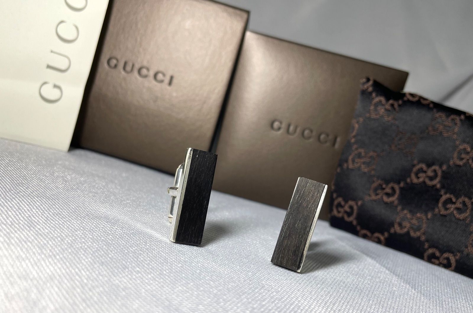 GUCCI グッチ ブラックウッド - SV 925 スターリングシルバー スクエアカフス カフリンクス あり