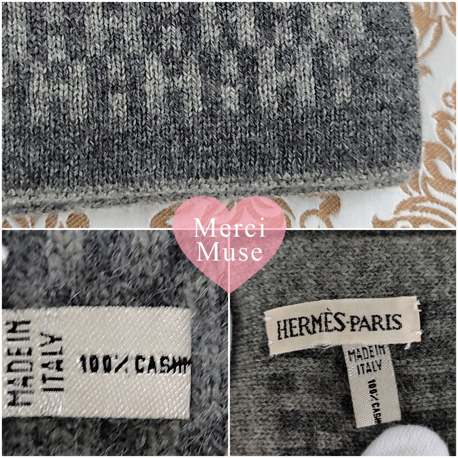 ❤お得なお品❤クリーニング済み カシミヤマフラー チェック エルメス レザータグ ❤お得なお品❤クリーニング済 H柄 カシミヤマフラー ライトグレーx