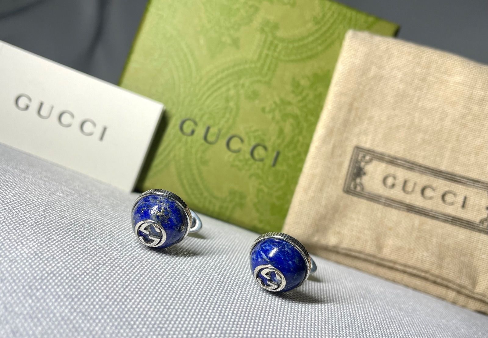 GUCCI グッチ インターロッキングG ラピスラズリ - スターリングシルバー SV 925 カフス カフリンクス あり