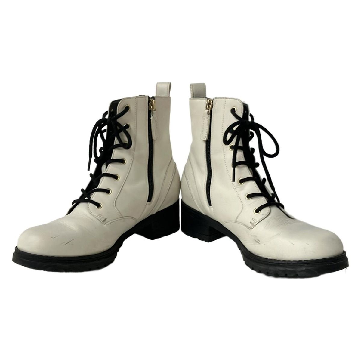 COLE HAAN コールハーン ショートブーツ 7 1 2 B レディース - アイボリー×黒 レザー