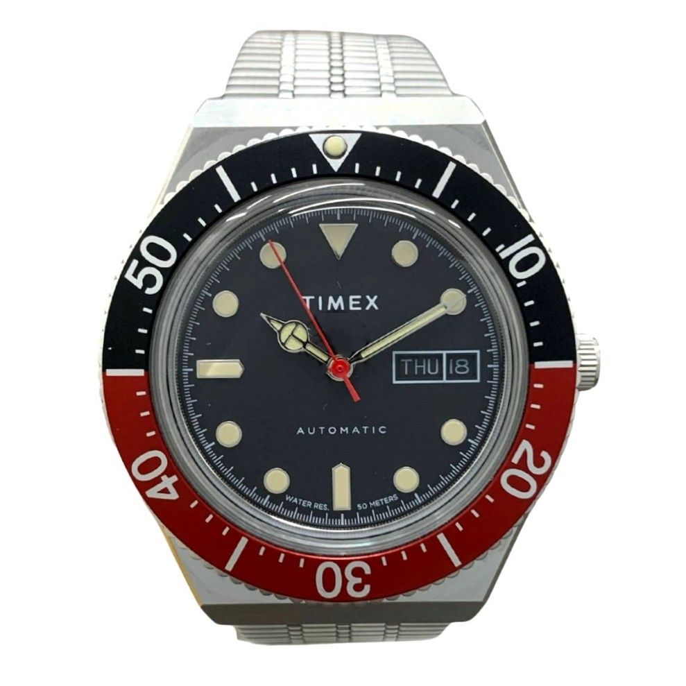 TIMEX タイメックス 腕時計 TW2U83400 M79 シルバーブレス ブラック×レッドベゼル 自動巻き メンズ
