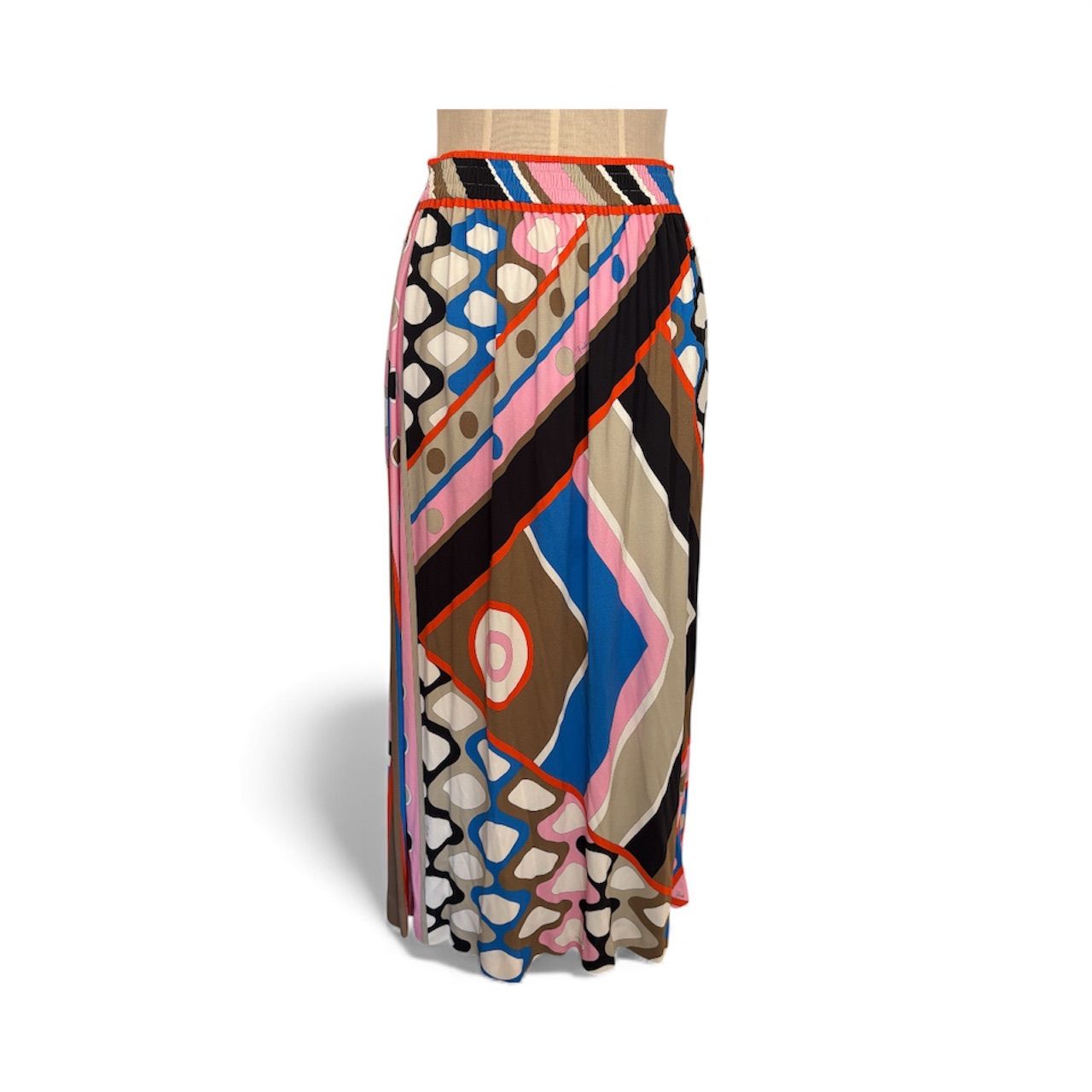 エミリオプッチ ロングスカート マキシ丈 ヴィヴァラ レーヨン ゴム 総柄 38 Emilio Pucci Maxi Skirt Vivara Print Rayon Elastic Waist Multicolor Pattern Size