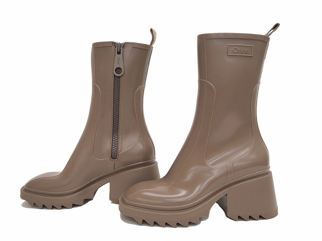 Chloeクロエ BETTY ベティ レインブーツ ダークグレージュ レディース PVC ショート ミドル丈 38 24.5 cm