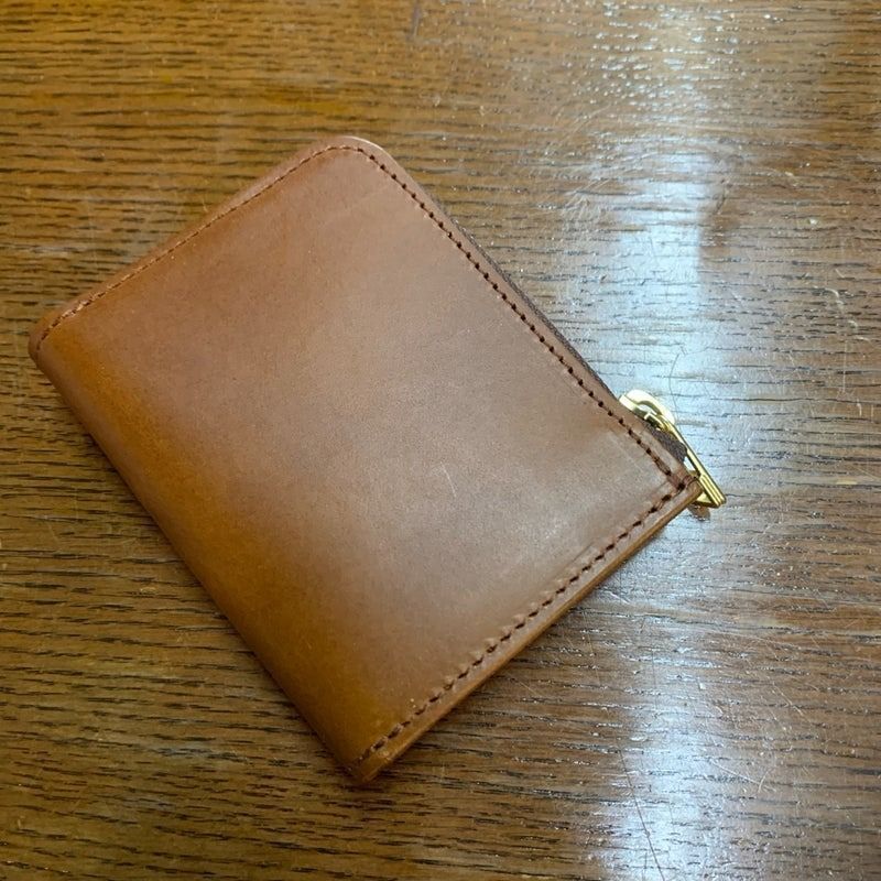 アートブラウン L字ファスナーミニサイフ ブッテーロ イタリア キャメルブラウン