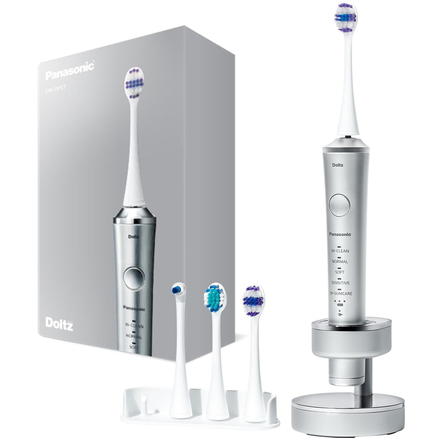 パナソニック Panasonic 発売 音波振動ハブラシ ドルツ ハイグレードモデル W音波振動 細毛ポイント磨きブラシ付属 充電スタンド 海外両用 シルバー EW DP 57 S 3