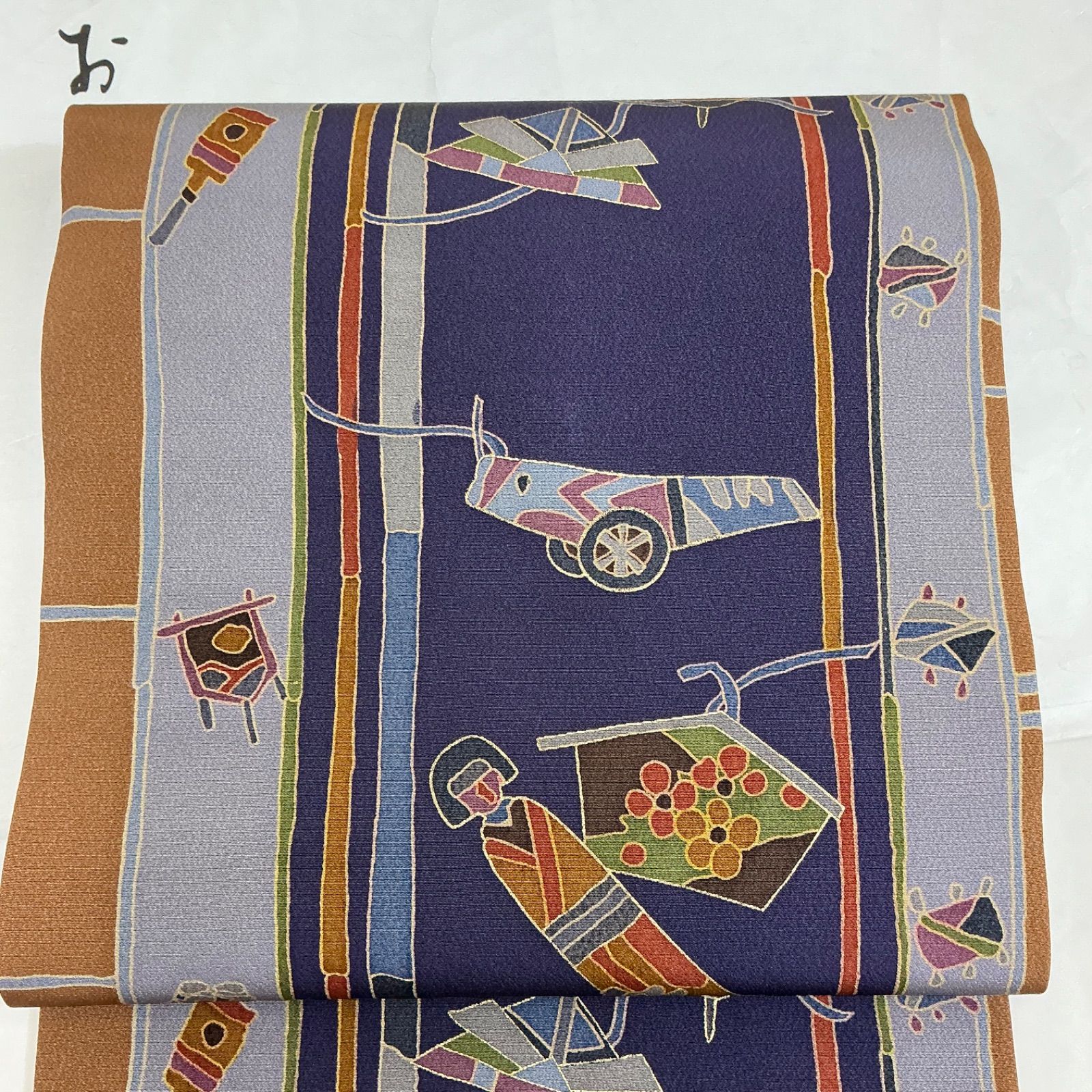 kimono one◆kimonoarisa◆♥同然◆九寸名古屋帯◆縮緬◆正絹◆長尺◆374㎝◆着物帯小紋普段着名古屋帯