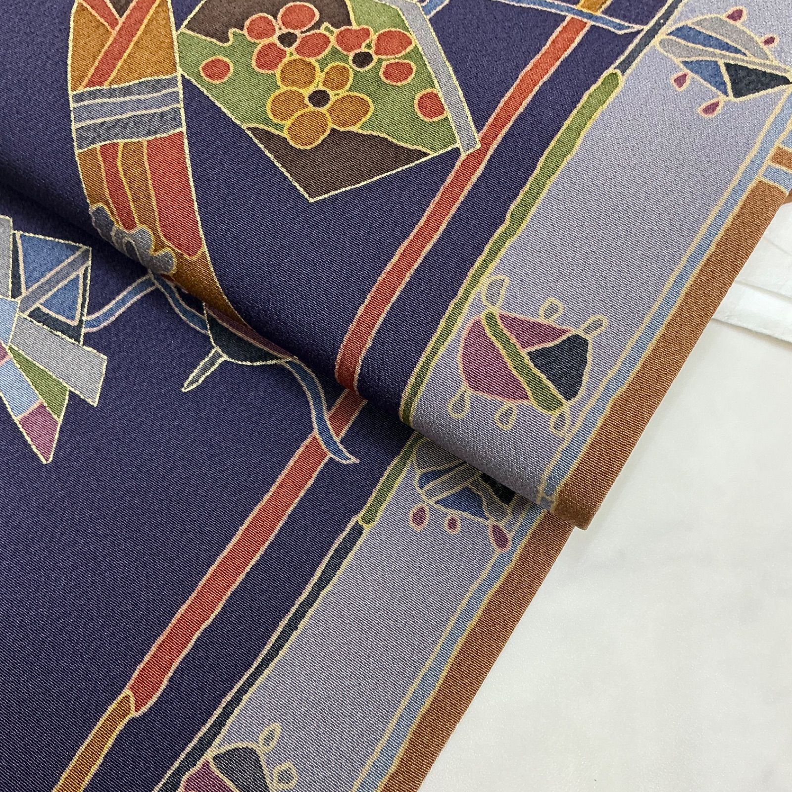  kimono one kimonoarisa 同然 九寸名古屋帯 縮緬 正絹 長尺 374㎝ 着物帯小紋普段着名古屋帯 名古屋帯 帯