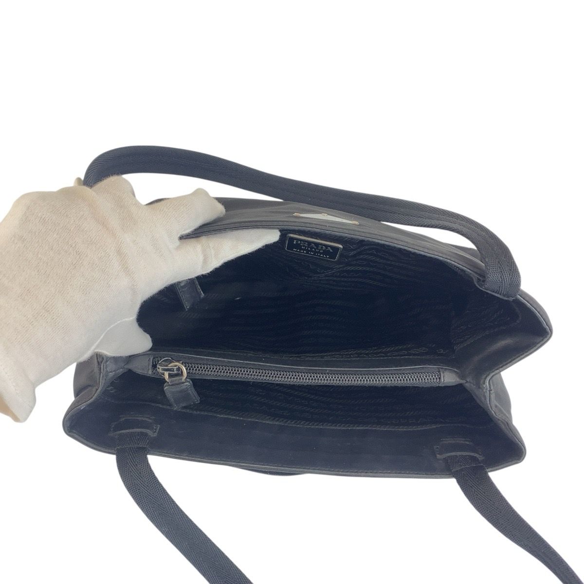 PRADA 2way トートバッグ　三角ロゴ　ナイロン　テスート　レザー　黒 美品 PRADA プラダ ナイロン テスート 三角ロゴ ロゴ金具 トート