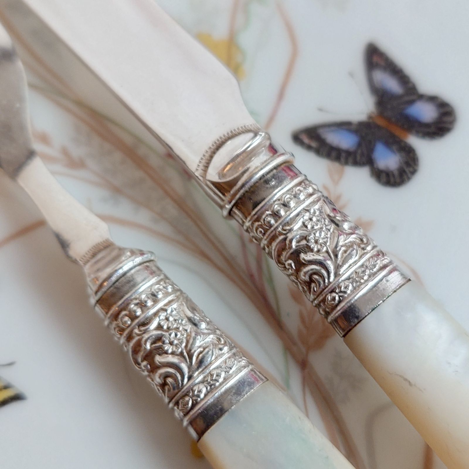 番号A 白蝶貝 イギリス アンティーク シルバーカトラリー デザート