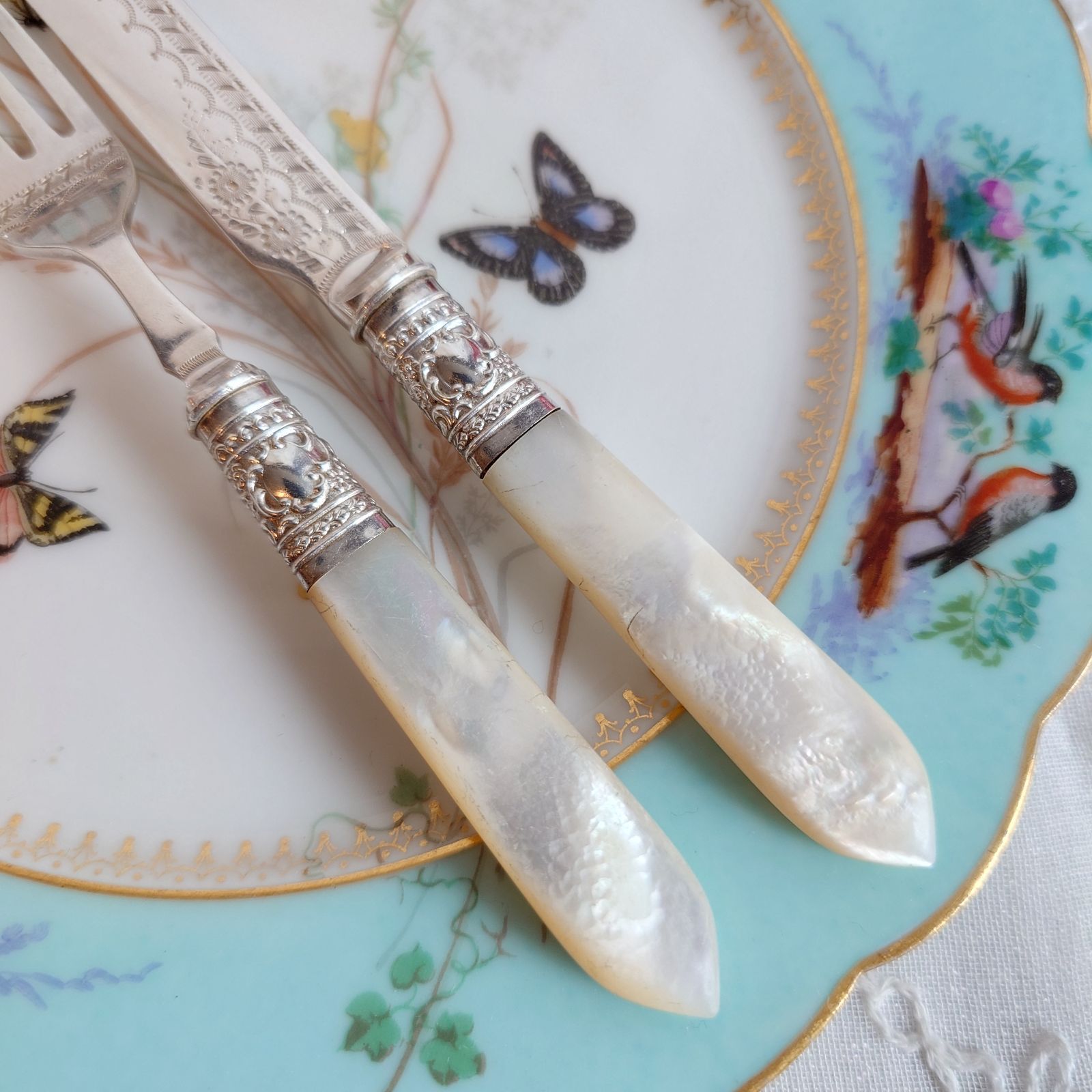 番号A 白蝶貝 イギリス アンティーク シルバーカトラリー デザート