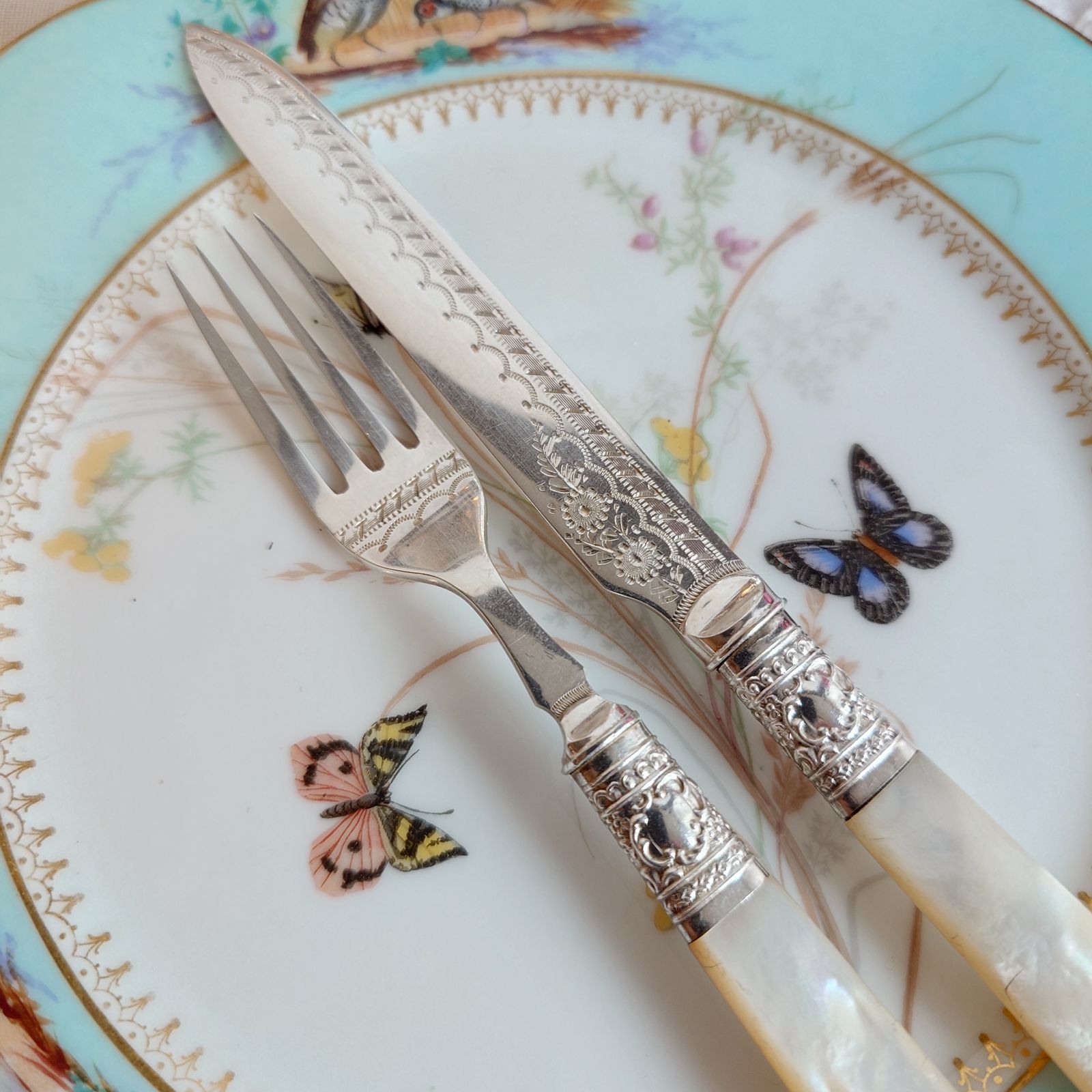 番号A 白蝶貝 イギリス アンティーク シルバーカトラリー デザート