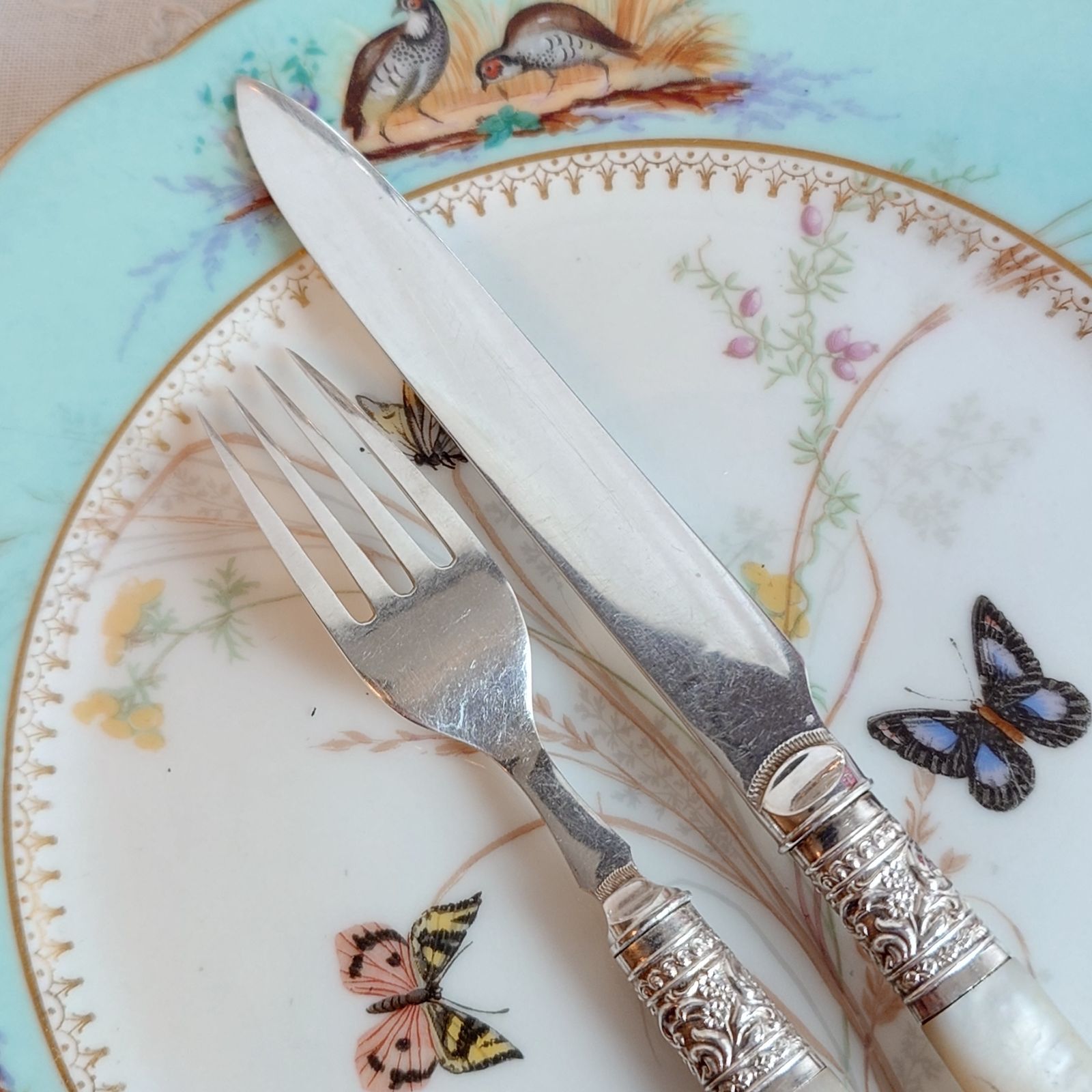 番号A 白蝶貝 イギリス アンティーク シルバーカトラリー デザート