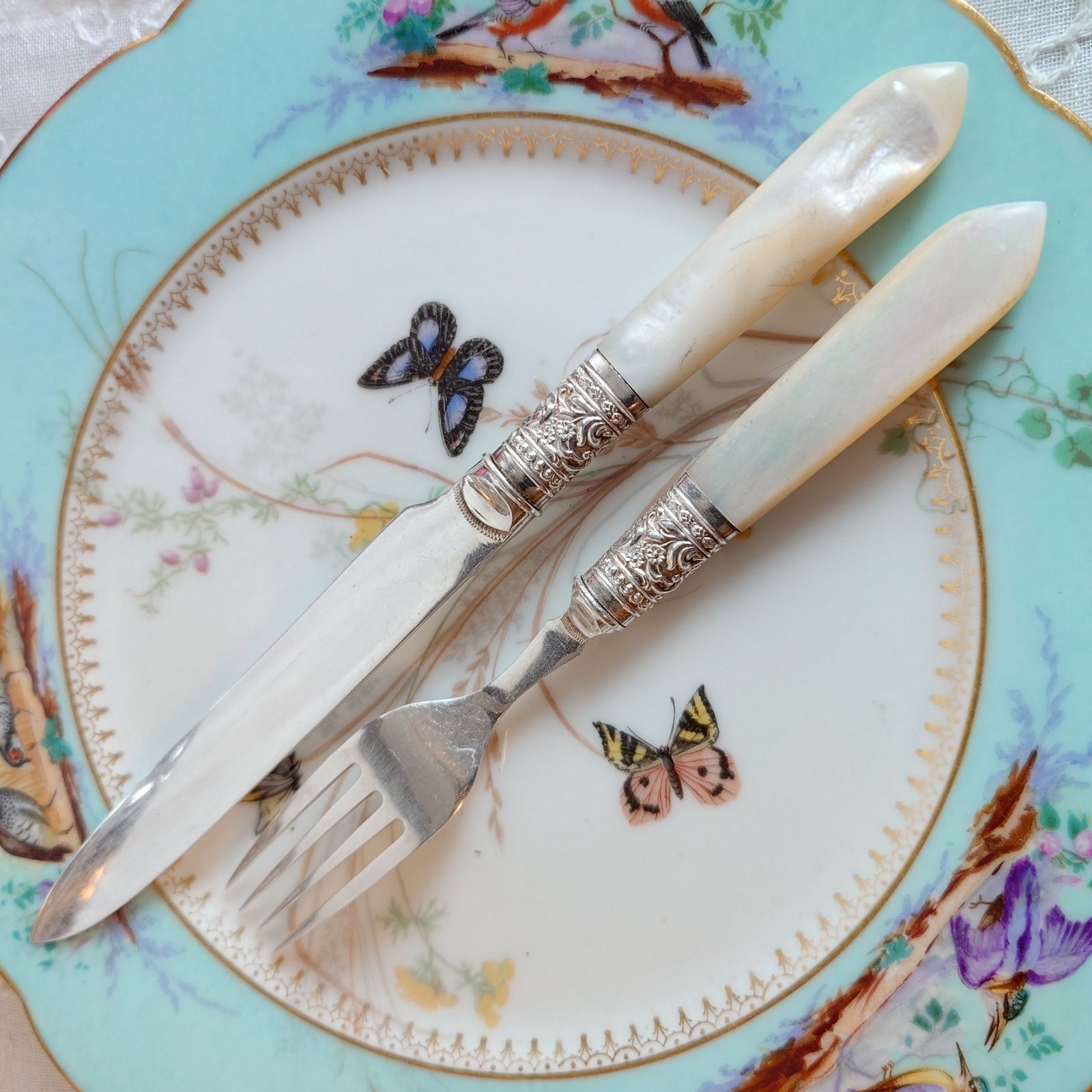 番号A 白蝶貝 イギリス アンティーク シルバーカトラリー デザート