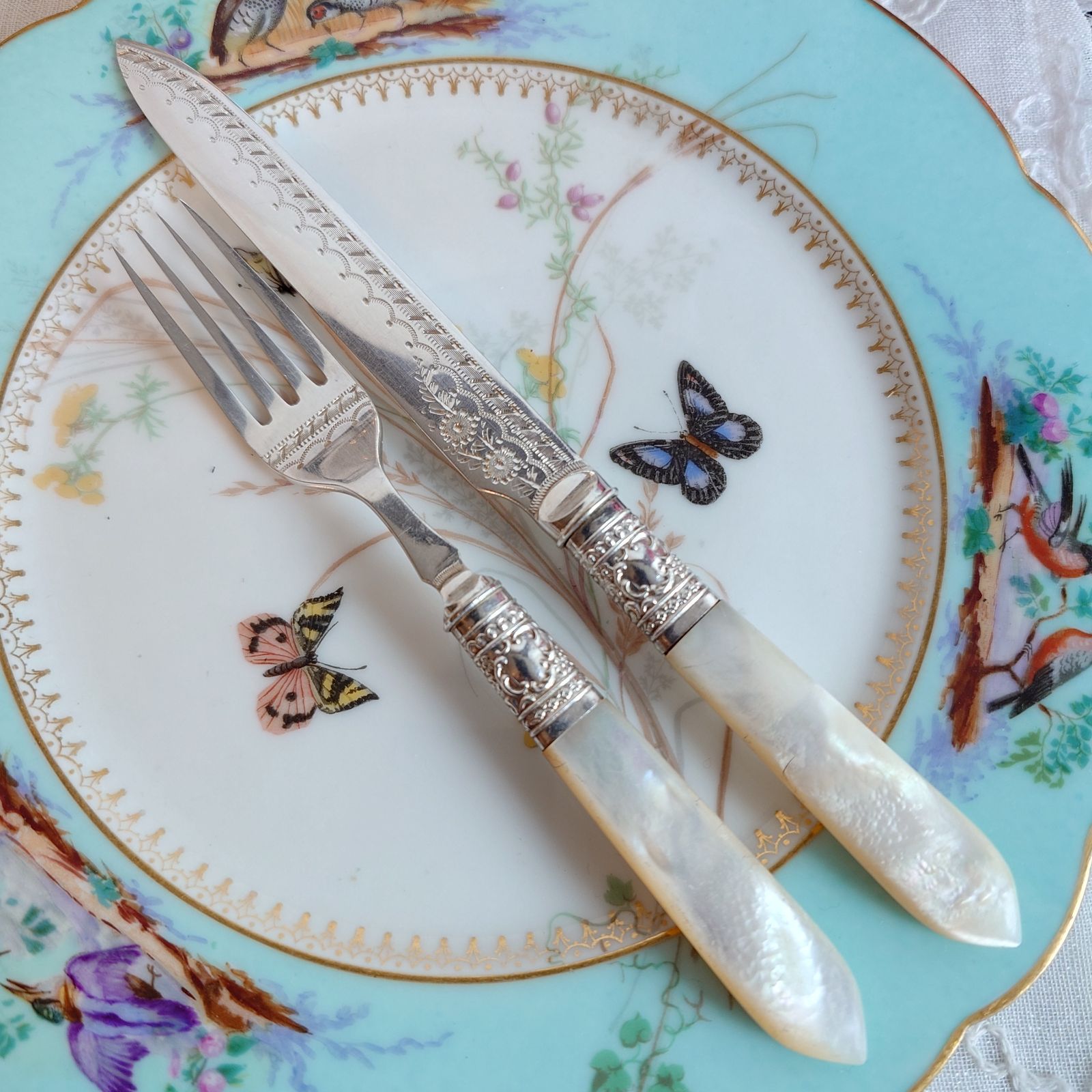 番号A 白蝶貝 イギリス アンティーク シルバーカトラリー デザート
