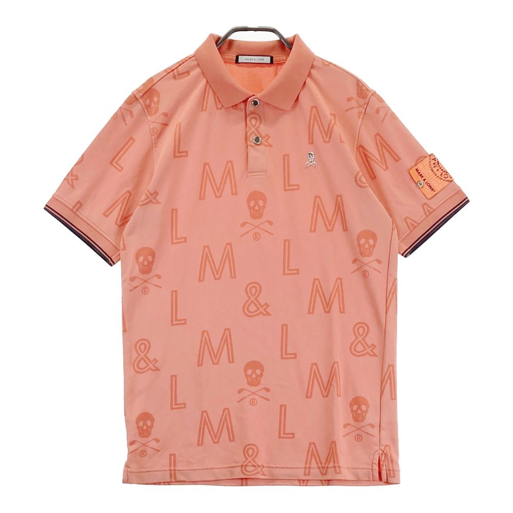 サイズ 46 MARK-LONA マークアンドロナ 半袖ポロシャツ 総柄 オレンジ系 ゴルフウェア メンズ ストスト