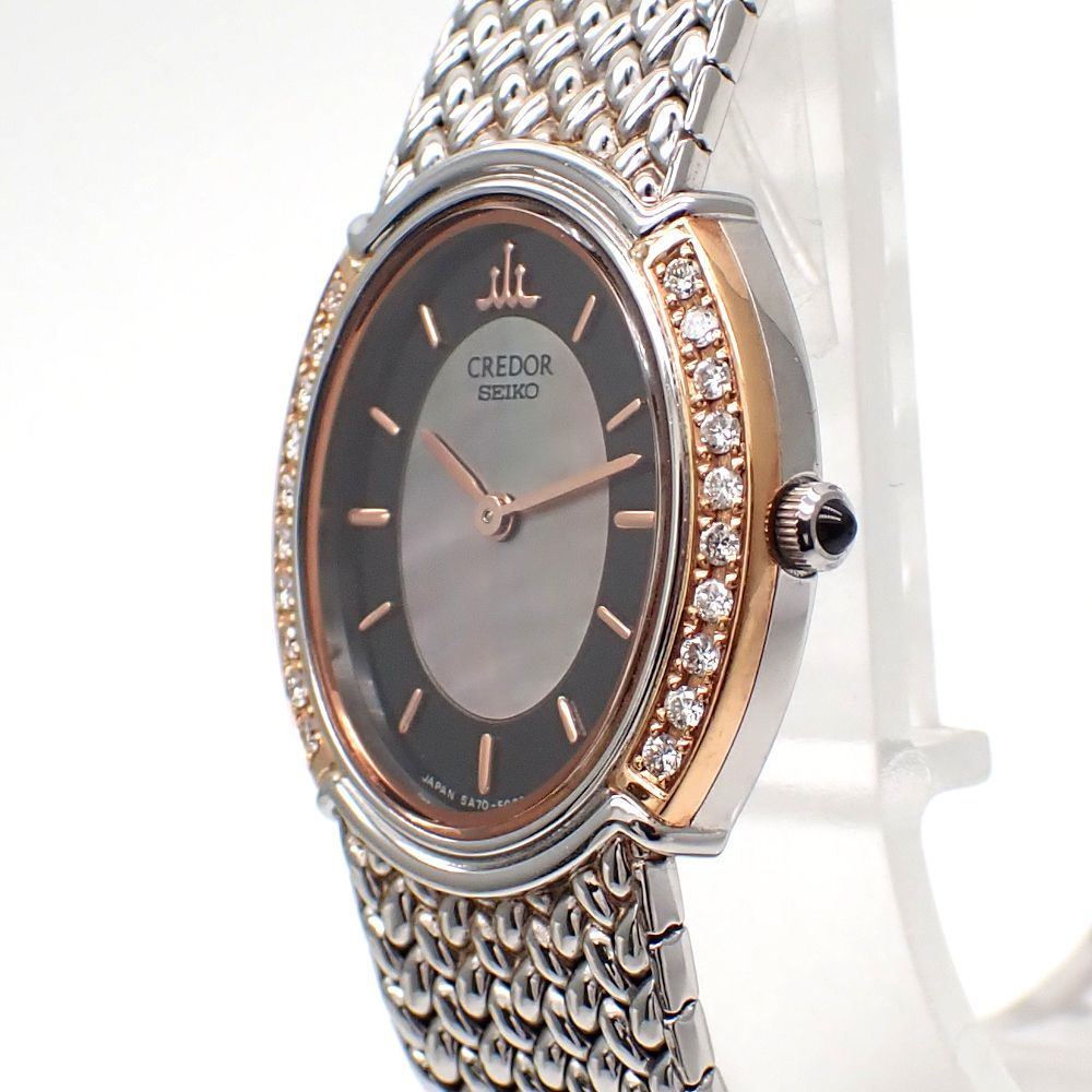 SEIKO セイコー クレドール レディース腕時計 5 A 70-3000 ベゼルダイヤ シェル文字盤 クォーツ