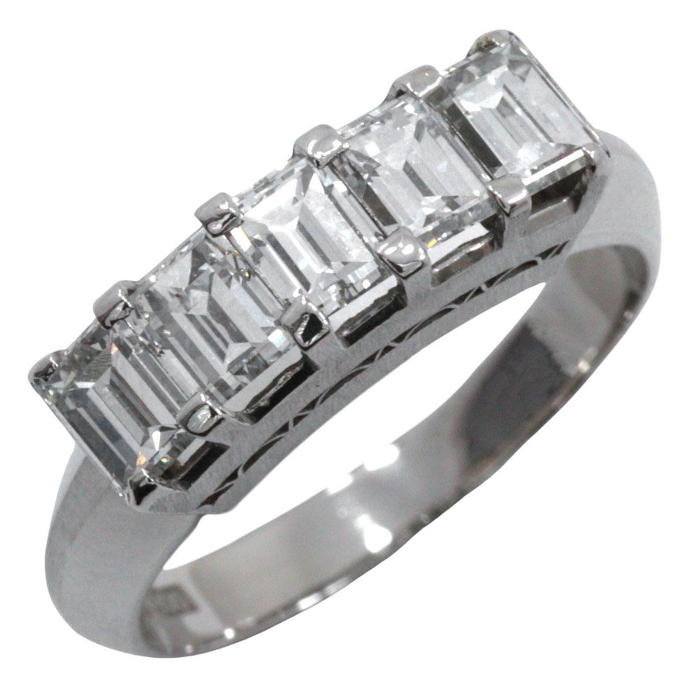 一文字 5 Pダイヤ Pt 900プラチナ×ダイヤモンド 12.5号 1.50 レディース 5.1 g リング 指輪