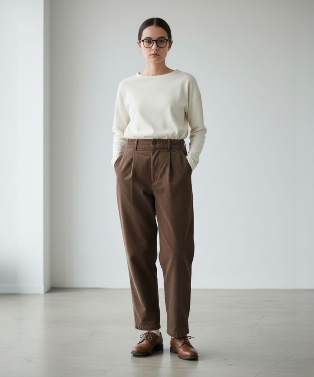 JOHNBULL ジョンブル 裏起毛 コーデュロイ タックテーパードパンツ