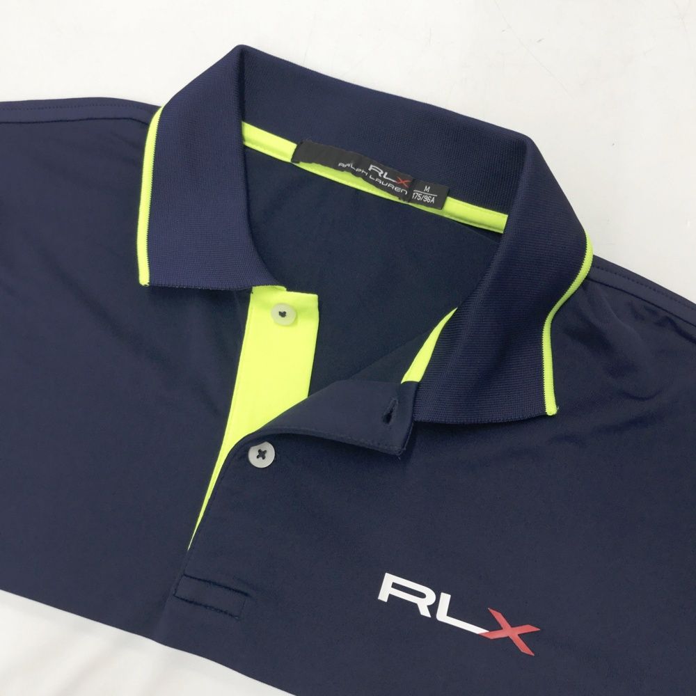 サイズ：M RLX ラルフローレン 半袖ポロシャツ ボーダー柄 ネイビー系