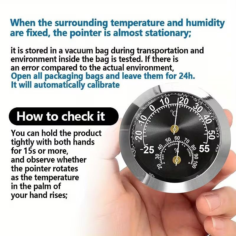 2個セット 温度計 湿度計 アナログ 車用 ブラウン シルバー ミニ