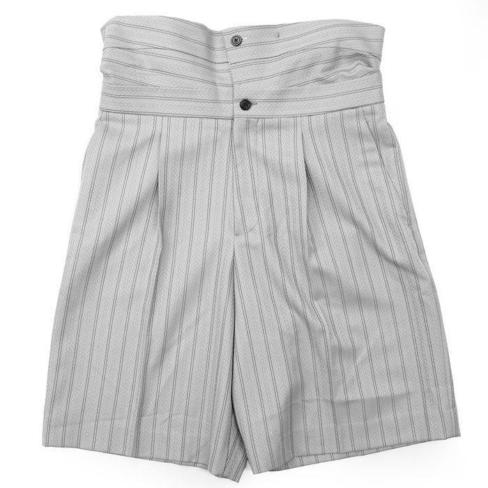 Dior ディオール ハーフパンツ ロゴ ハイウエスト クロップド 1タック ワイドシルエット ヘリンボーン ピンストライプ ウール ボトムス ボタン付属 メンズ サイズ 46 ライトグレー 灰色 イタリア製