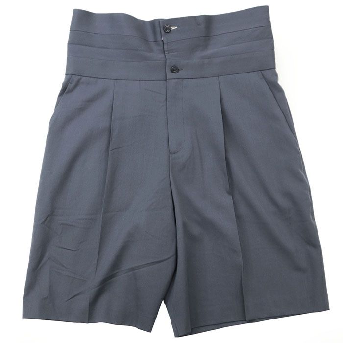 Dior ディオール ハーフパンツ ハイウエスト ロゴ ボタン クロップド 1タック ワイドシルエット ショート ウール ボトムス ボタン付属 メンズ サイズ 50 グレー 灰色 イタリア製
