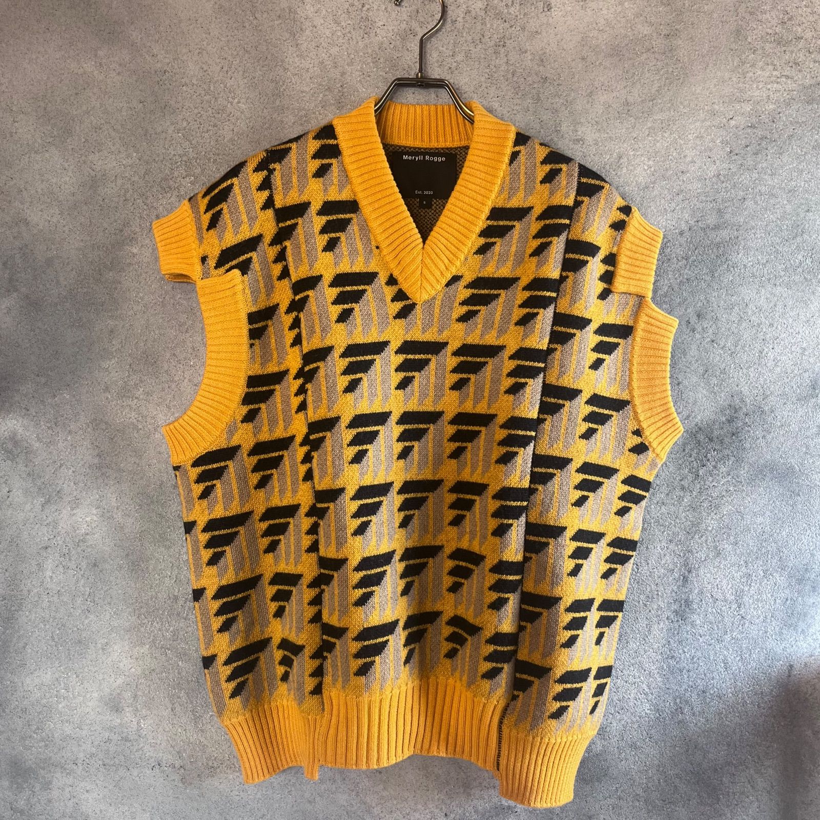 MERYLL ROGGE メリルロッゲ OPTIC JACQUARD MISMATCHED VEST FELTED ニットベスト ORANGE MULTI Sサイズ