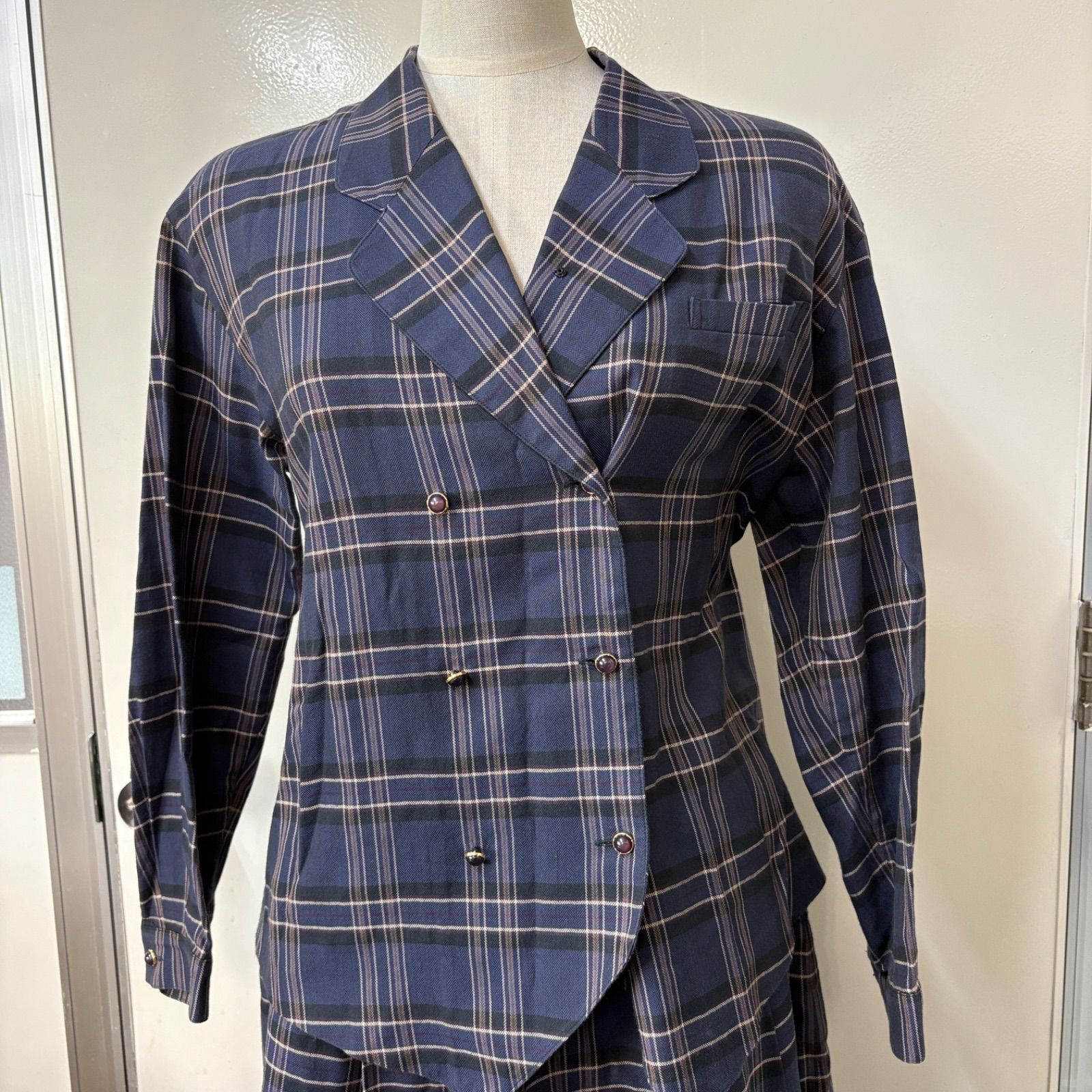 Burberry】シャツ スカート セットアップ チェック ネイビー - メルカリ