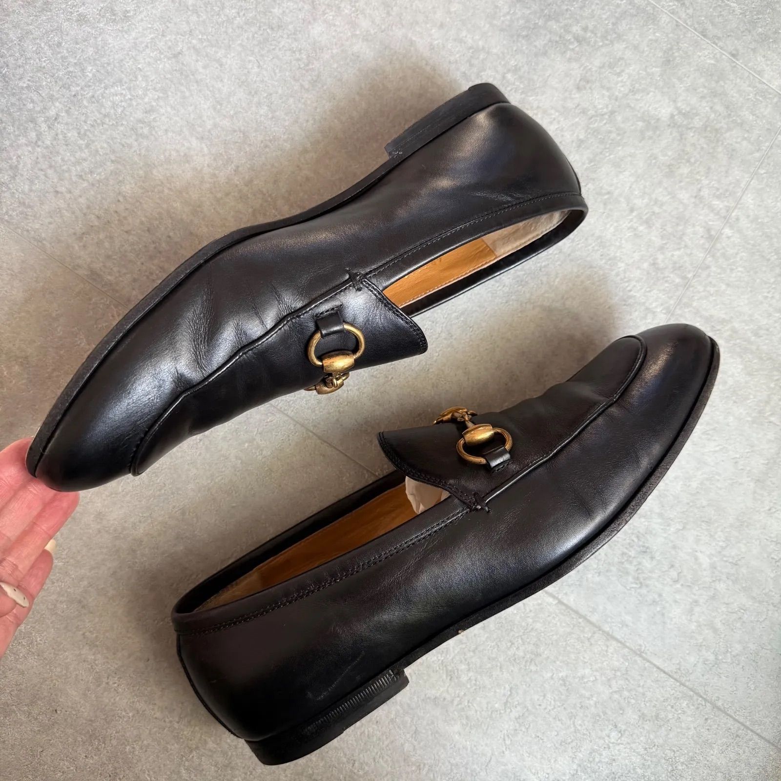 GUCCI グッチ ヨルダーン ホースビットローファー ブラック ゴールド