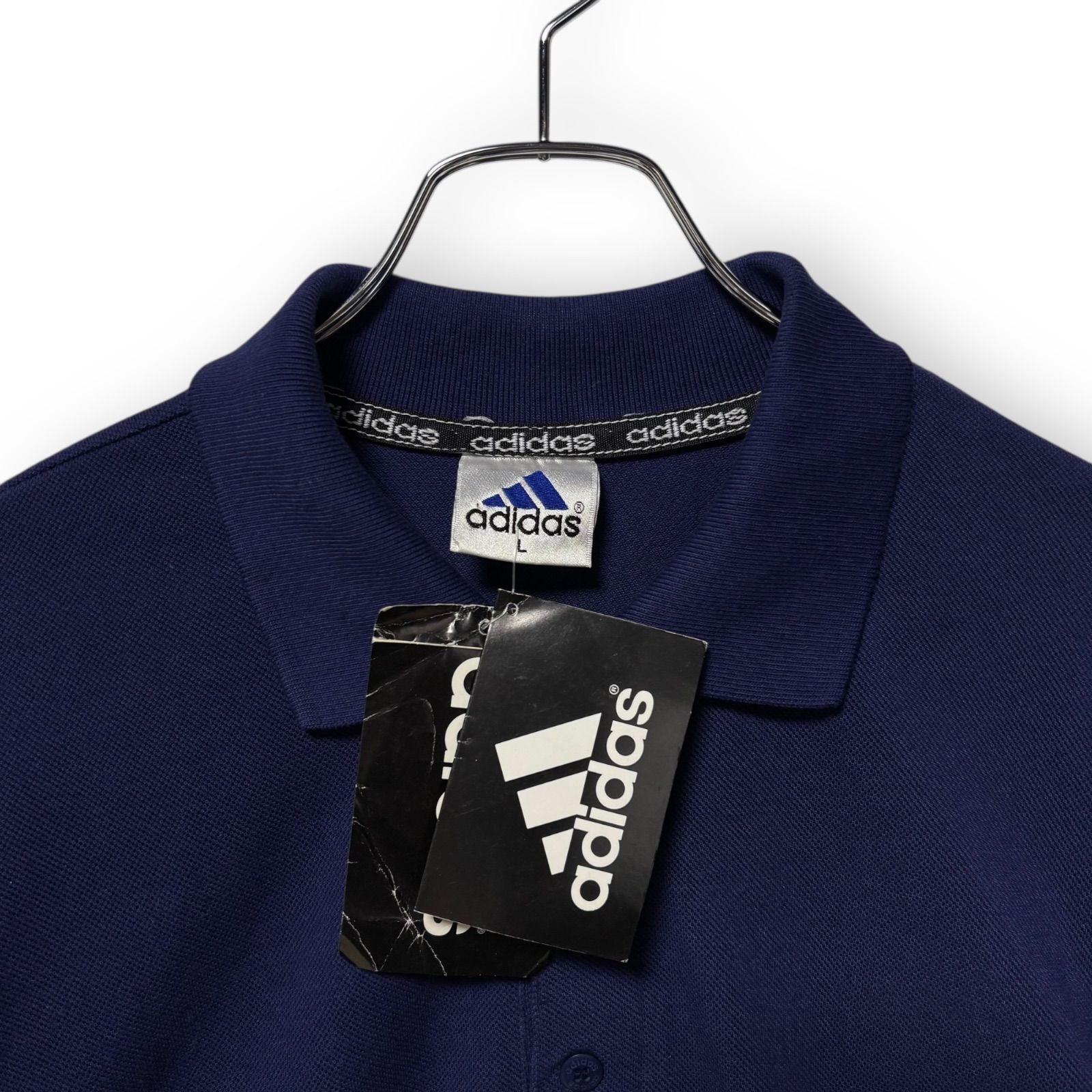 アディダス イクイプメント adidas equipment 長袖ポロシャツ メンズ 鹿の子 ワンポイント刺繍 トレフォイル ネイビー 大きいサイズ