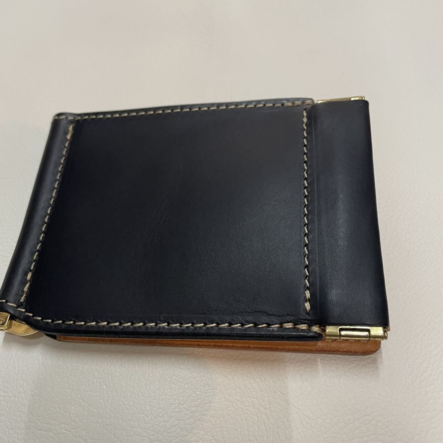 アートブラウン イタリア リスシオレザー使用 スリムマネークリップ 黒