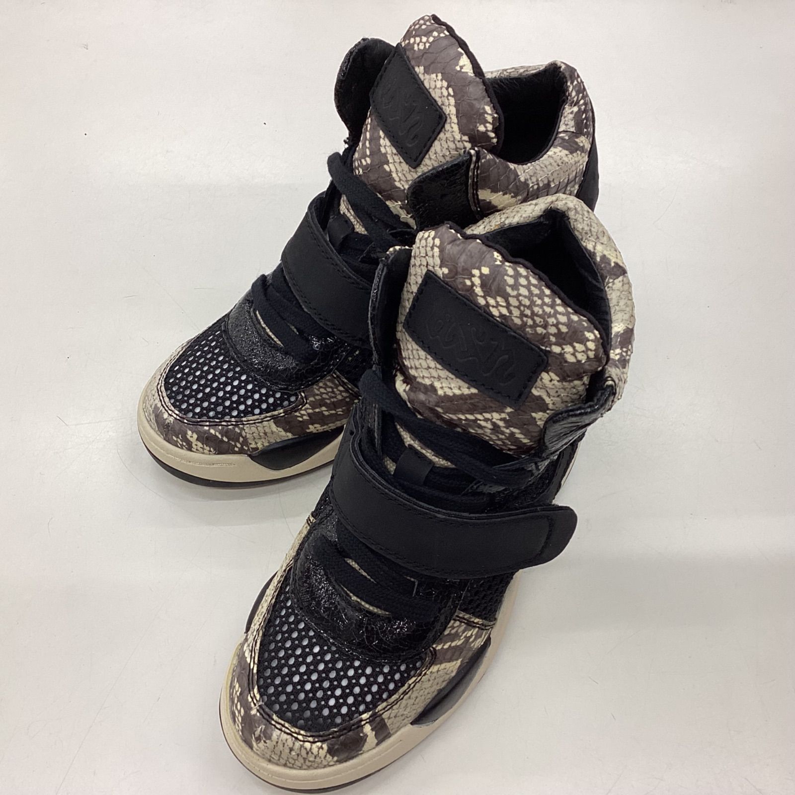 アッシュ ASH パイソンメッシュウェッジソールスニーカー Funky ブラック サイズ36