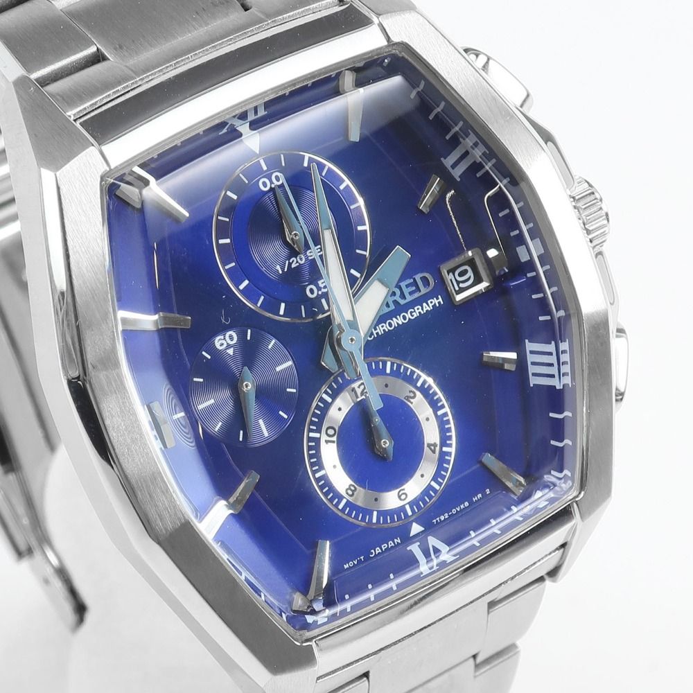 SEIKO セイコー ワイアード ニュー 7 T 92 0 NZ AGAV 074 ステンレススチール シルバー クオーツ クロノグラフ メンズ 青文字盤 腕時計