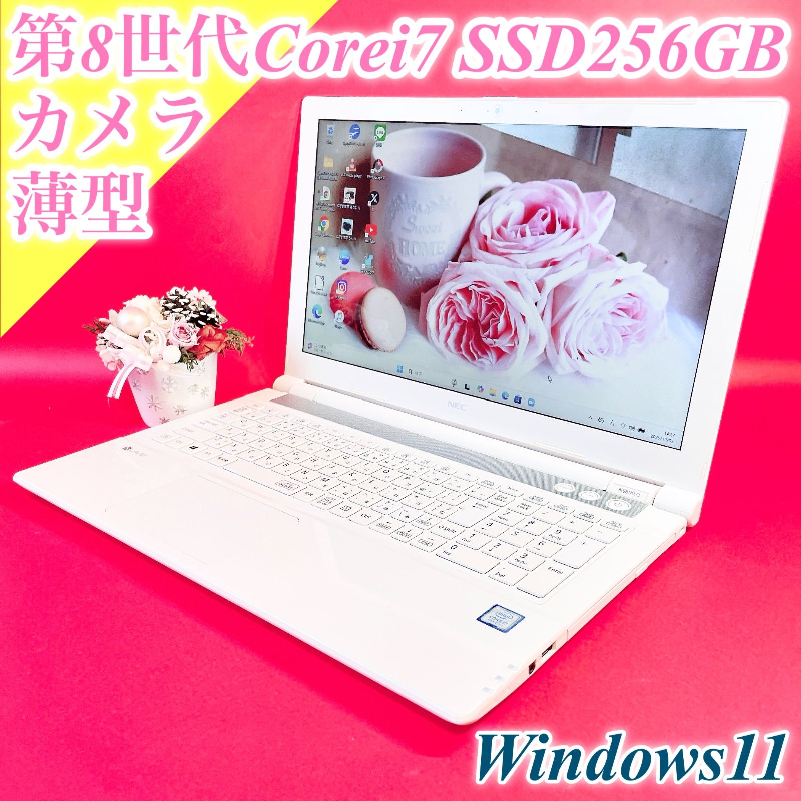 Win11✨️可愛い白！Corei7薄型ノートパソコン✨️SSD512GBカメラ付き Win11✨️可愛い白！Corei7薄型ノートパソコン✨️SSD512GBカメラ付き
