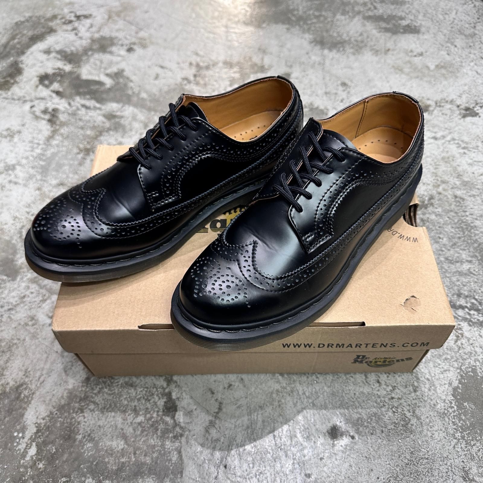 参考上代28600円 Dr Martens イエローステッチ ブローグ シューズ 革靴 ローファー ドクターマーチン 3989 ブラック 10 27 cm 2545 M