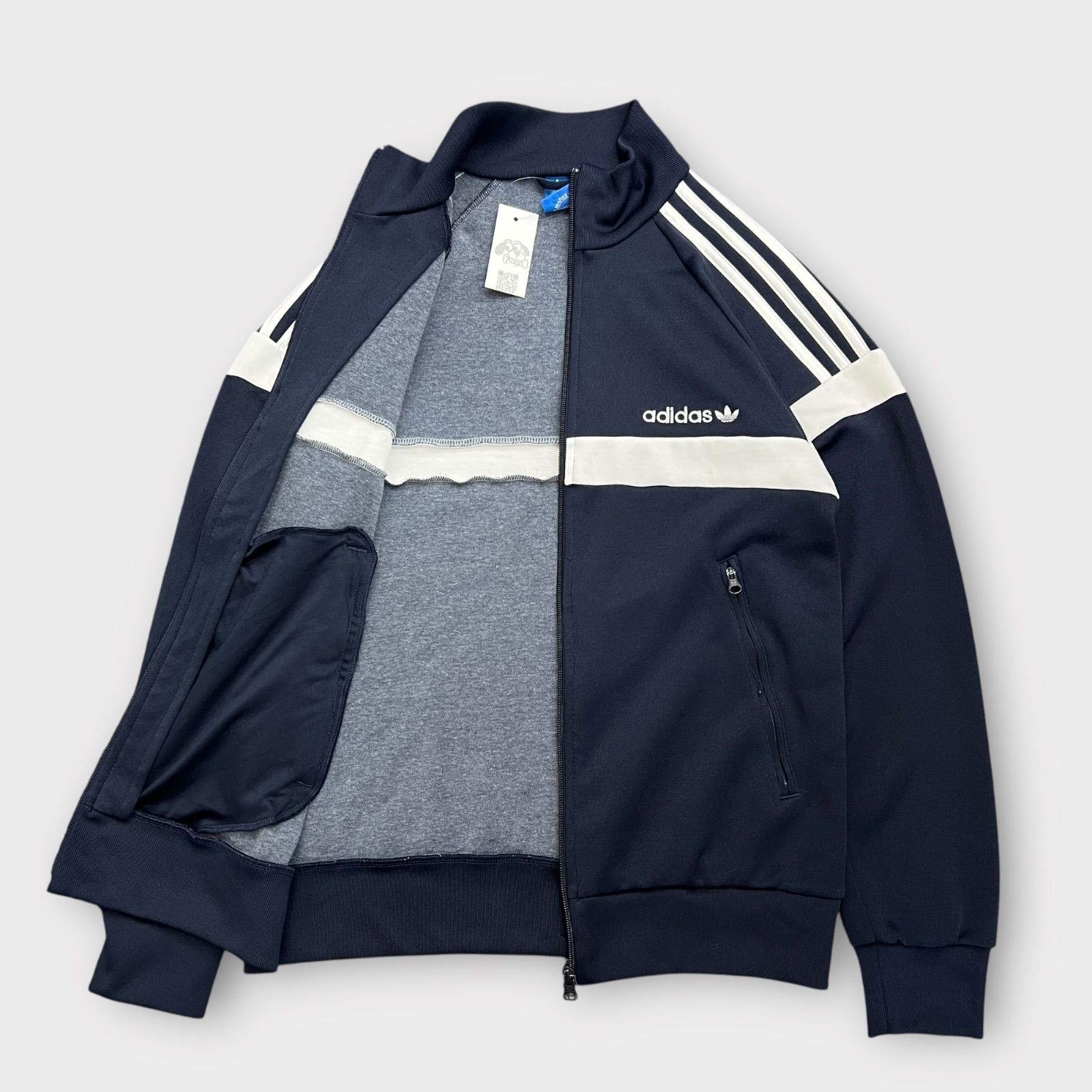 昭和レトロ　adidas ネイビー ストライプ ジャージジャケット(M) adidas（アディダス） ADIDAS SPORT ESSENTIALS メンズ ジャケット M