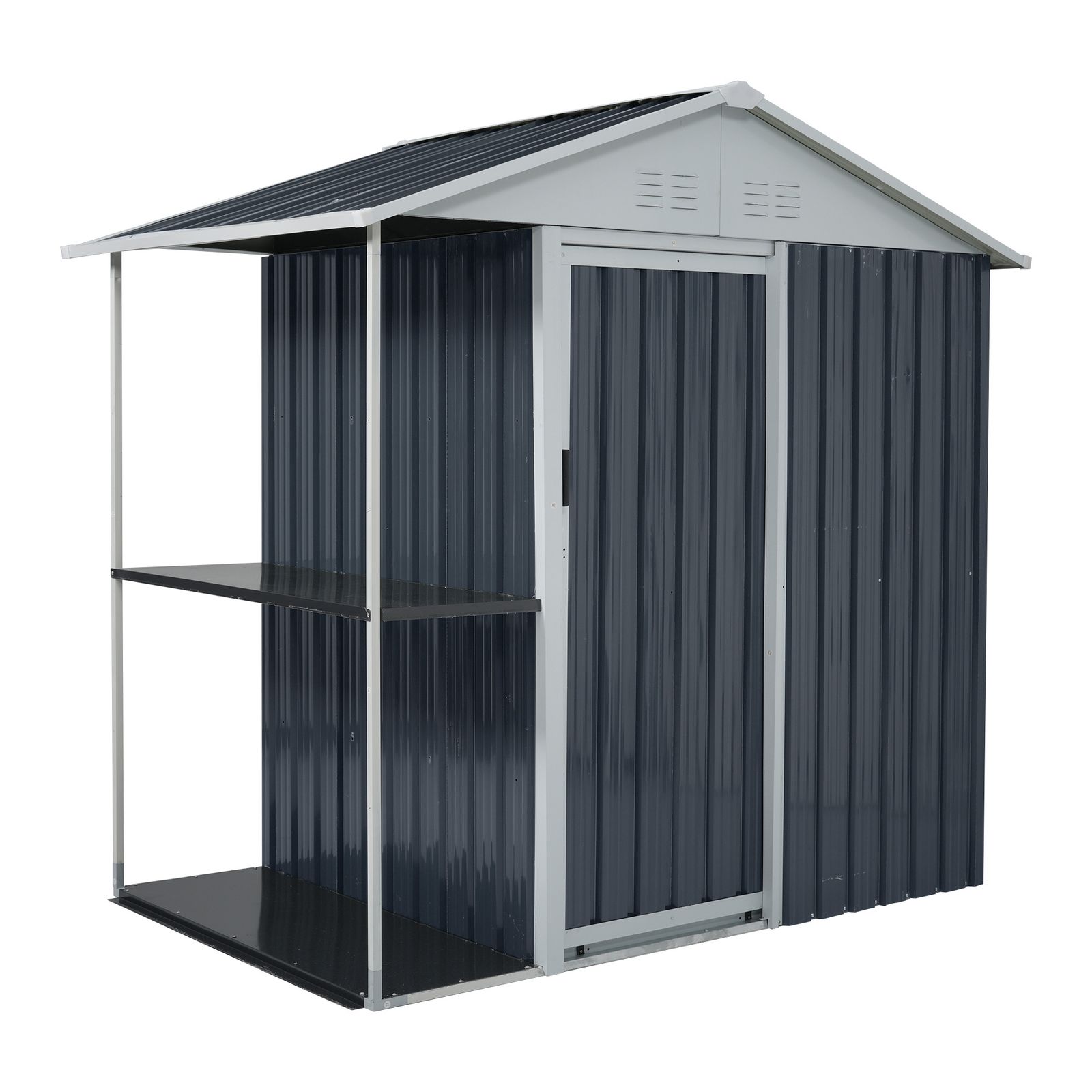 数量 収納ラック付き 物置 屋外 スチール 倉庫 戸外収納庫 W 193 D 130 H 189 cm 物置き おしゃれ 大型 収納庫 屋外物置 防さび ベランダ 防水 ドア スチール物置 屋外収納 ガーデニング 庭 ブルーグレー